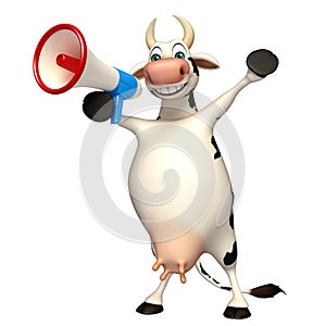 Fun Cow cartoon character with loudspeaker