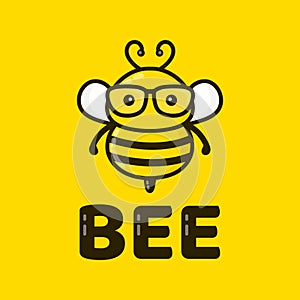 Fun cute smart bee in glasses. Vector