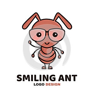 Fun cute smiling smart ant in glasses