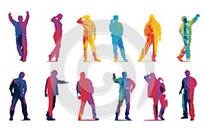 Fun dancing joy shadow background silhouettes disco people colourful group celebration design