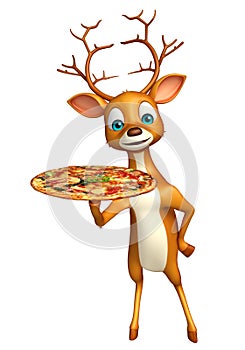 Fun Deer cartoon character with pizza