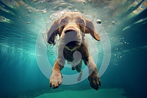 fun dog funny puppy pool underwater water snorkeling vacation swimming. Generative AI.