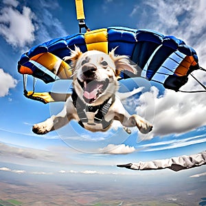 Fun dog parachuting - ai generated image