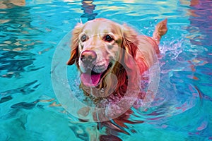 fun dog pool water vacation puppy snorkeling funny swimming underwater. Generative AI.