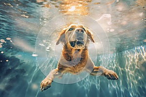 fun dog underwater water snorkeling puppy pool funny swimming vacation. Generative AI.