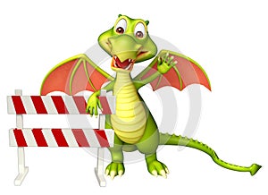 Fun Dragon cartoon character with baracade