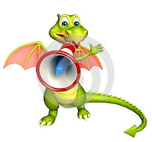 Fun Dragon cartoon character with loudspeaker