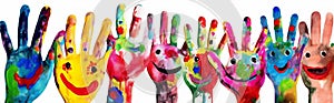 hand child finger paint concept colorful artist smile art fun. Generative AI.