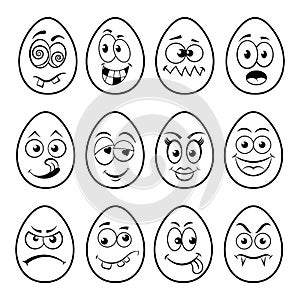 Fun Easter Eggs set with emoticon character faces
