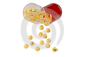 Fun emoji and capsule.3D illustration.