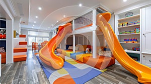 Fun and Engaging Children's Playroom with Slide and Bright Seating Area