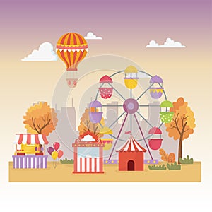 Fun fair carnival booth tent balloons air balloon ferris wheel city recreation