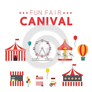 Fun fair, vector icons and background and illustration