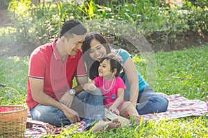 Fun family picnic in a park