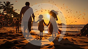 fun-filled scene of family dancing grooving to own beat in sand, energetic movements funny dance steps create whimsical