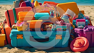 Fun filled summer journey to tropical resort with multi colored luggage generated by AI