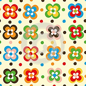 Fun flowers and polka dot seamless pattern