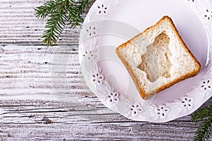 Fun food for kids and adults to toast the festive lunch on Christmas New Year of white bread in the shape trees