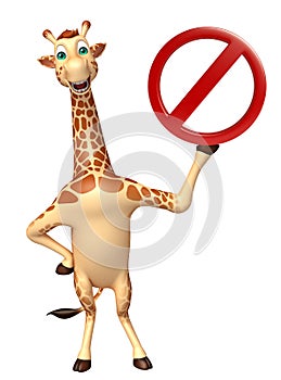 Fun Giraffe cartoon character with stop sign