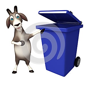 Fun Goat cartoon character with dustbin