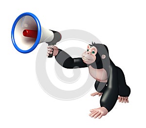 Fun Gorilla cartoon character with loudspeakerr