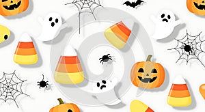 Halloween Pattern Pumpkins, Candy Corn, Ghosts, Spiders, Webs, and Bats
