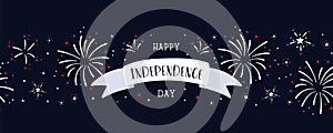 Fun hand drawn firework design in red, blue white colors, party background, great for Independence day, fabrics, banners,