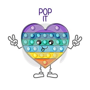 Fun heart pop it character kawaii. Vector illustration.
