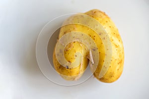 Fun heart shape potato on bright background