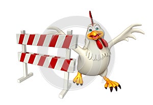 fun Hen cartoon character with baracade