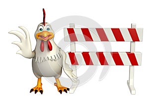 fun Hen cartoon character with baracade