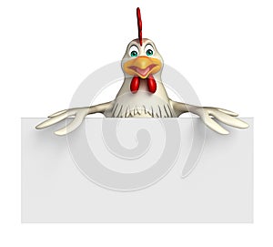 fun Hen cartoon character with board