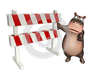 Fun Hippo cartoon character with baracade