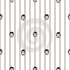 Fun icon faces striped seamless vector pattern.