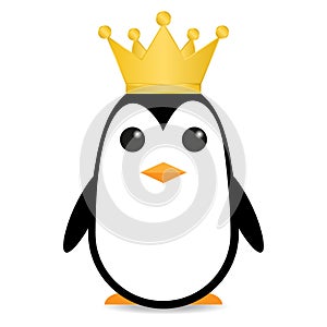 Fun illustration of isolated cartoon penguin with crown