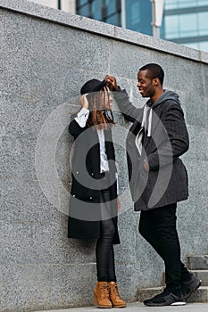 Fun leisure time. Black happy young couple