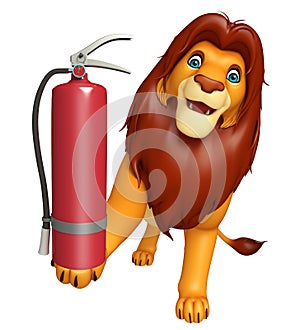 Fun Lion cartoon character with fire extinguisher