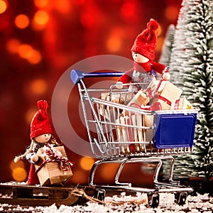 Fun little Christmas dolls doing their shopping