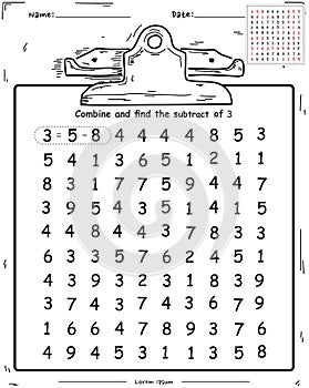 Fun math game combine to get number subtract three