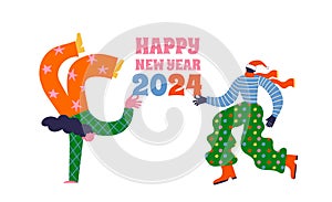 Fun Merry Christmas and Happy New Year banner, Christmas background and card with groovy, hippie bizarre