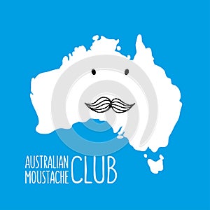 Fun moustache cartoon Australia hand drawn map