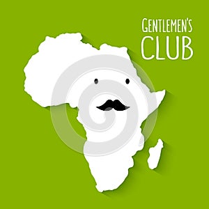 Fun moustache flat cartoon Africa map gentleman