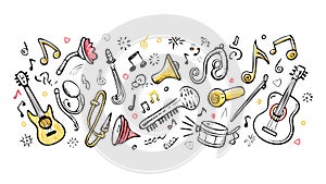 Fun Musical Instruments Notes Scattered Playful Design, vector design Generative AI