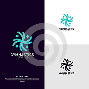 Fun People Healthy logo design concept vector.Gymnastics logo template. People care Icon Symbol