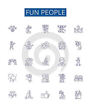 Fun people line icons signs set. Design collection of Mirthful, Amusing, Cheerful, Joyful, Vivacious, Blithe