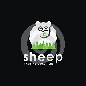 Fun sheep eating grass logo icon vector template