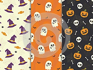Fun and Simple Seamless Vector Halloween Pattern Collection Set
