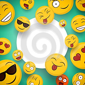 Fun smiley face cartoon icons white frame template