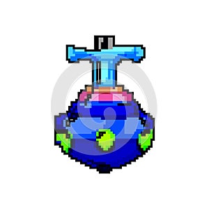 fun spinning top toy game pixel art vector illustration