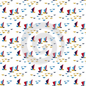 Fun summer boats sailing seamless pattern